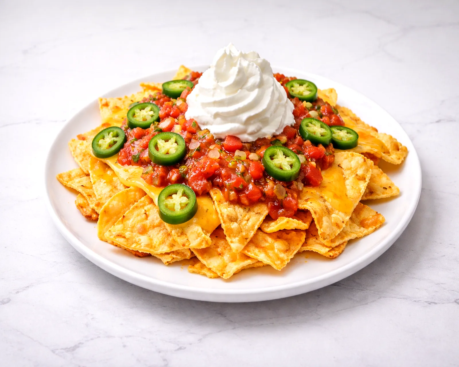 Loaded nachos with melted cheese, salsa, sour cream and jalapeños in ByWard Market Ottawa