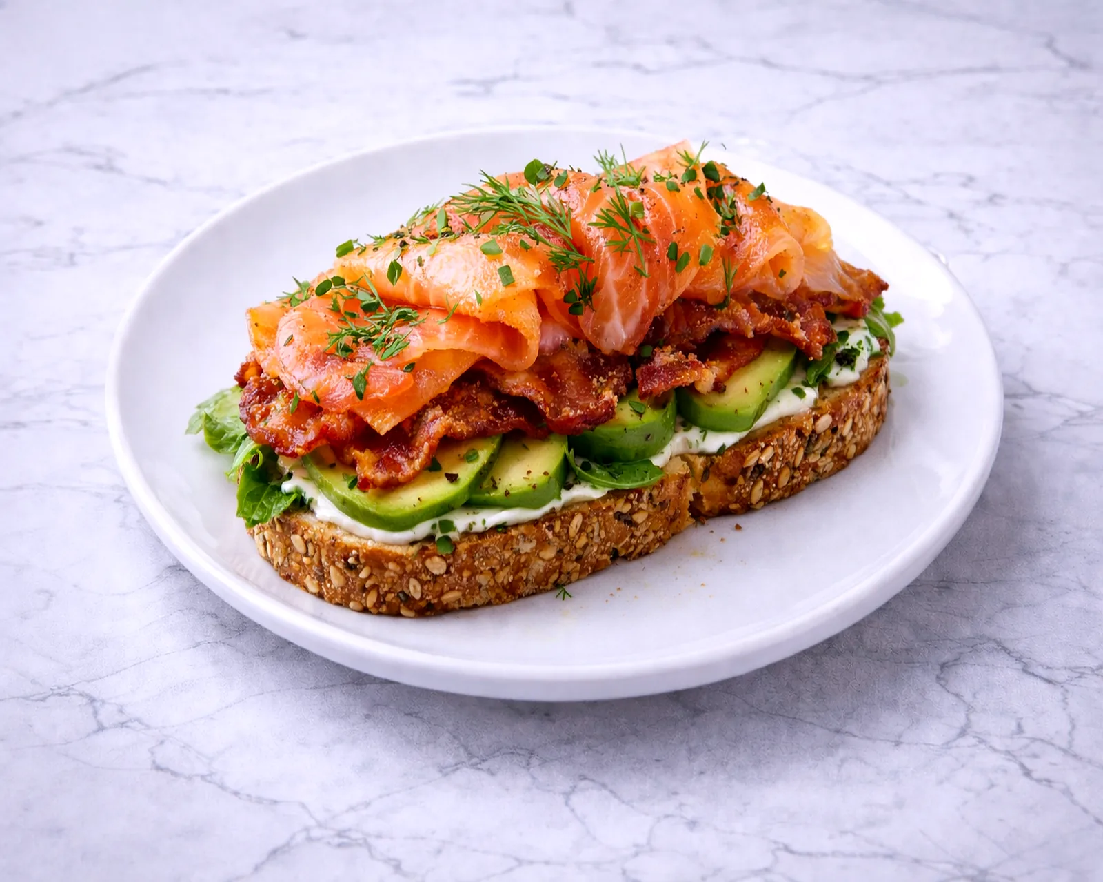 Smoked salmon toast with avocado and herbs at ByWard Market Ottawa