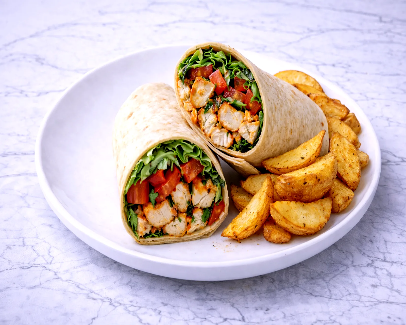 Chicken beef or veggie wrap served with wedges at ByWard Market Ottawa