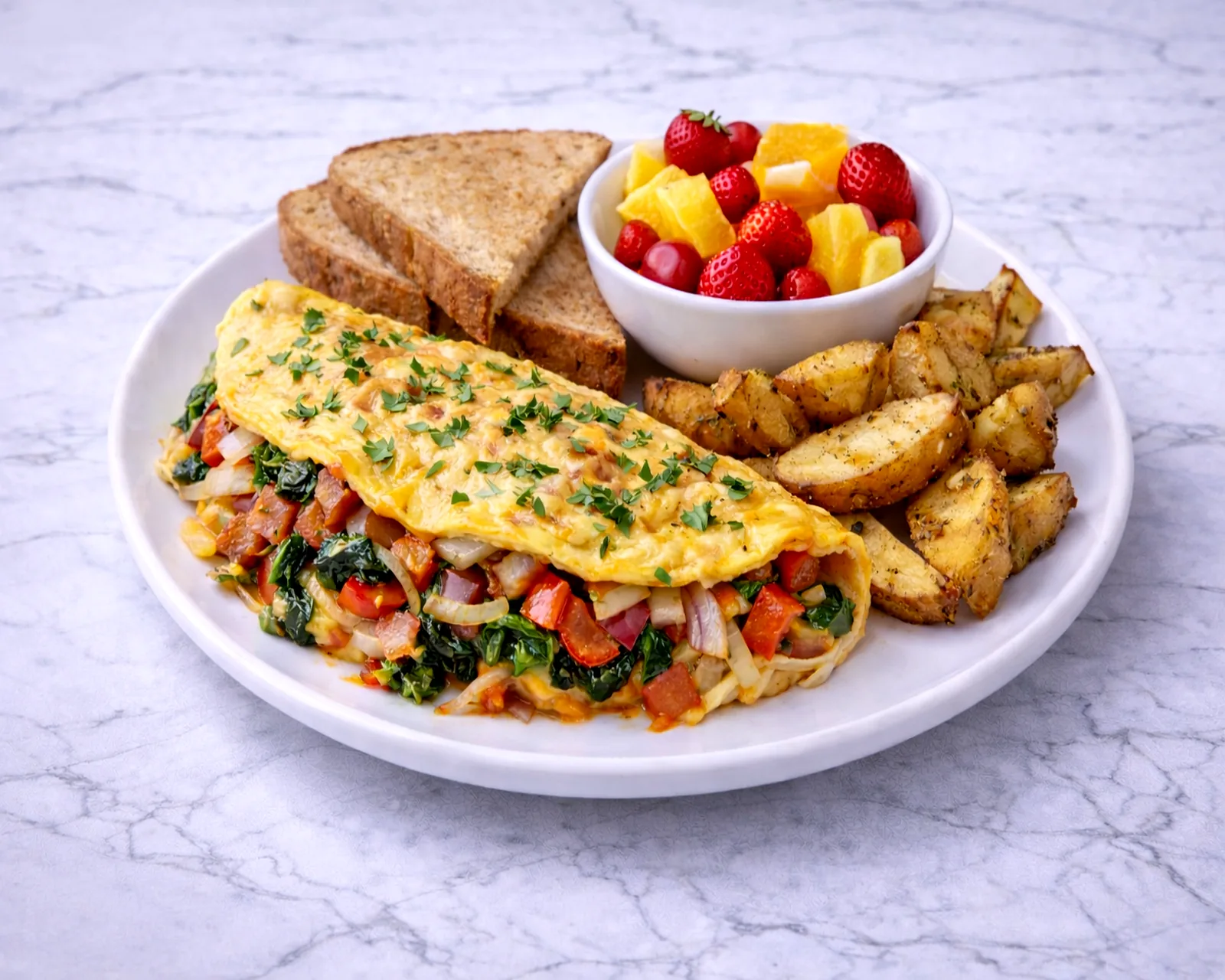 Vegetable omelette with fresh greens at ByWard Market Ottawa