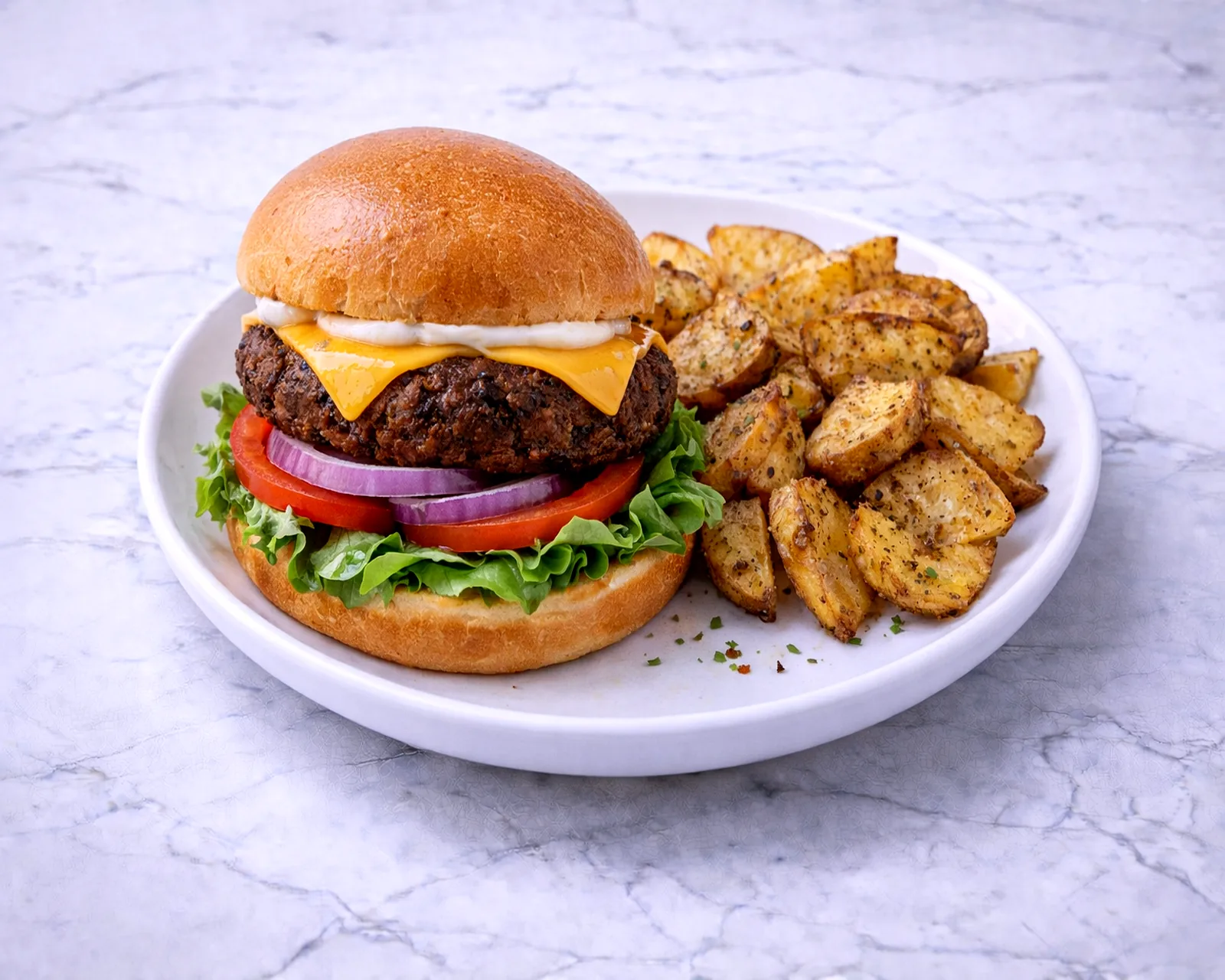 Vegan burger with lettuce and tomato at ByWard Market Ottawa