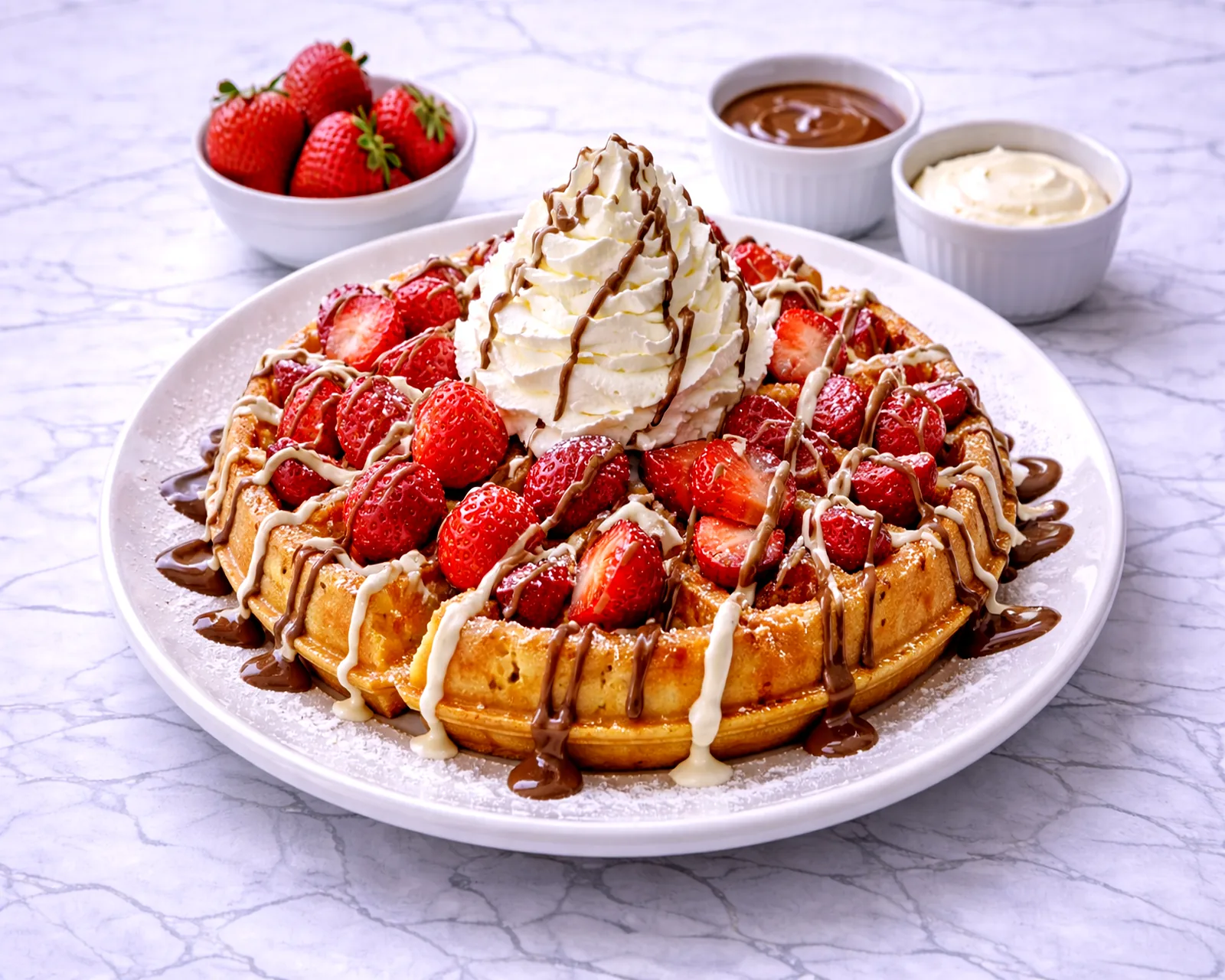 Strawberry waffle with whipped cream at ByWard Market Ottawa