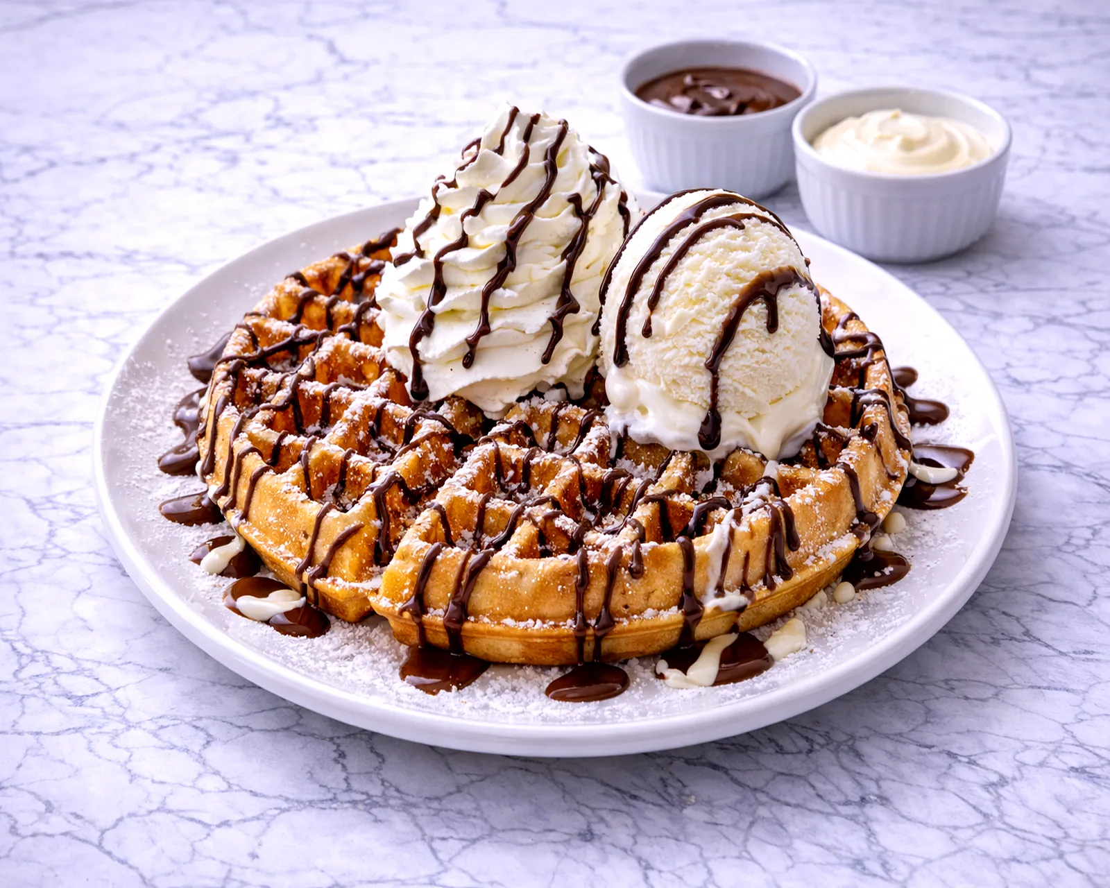 Chocolate waffle with ice cream at ByWard Market Ottawa
