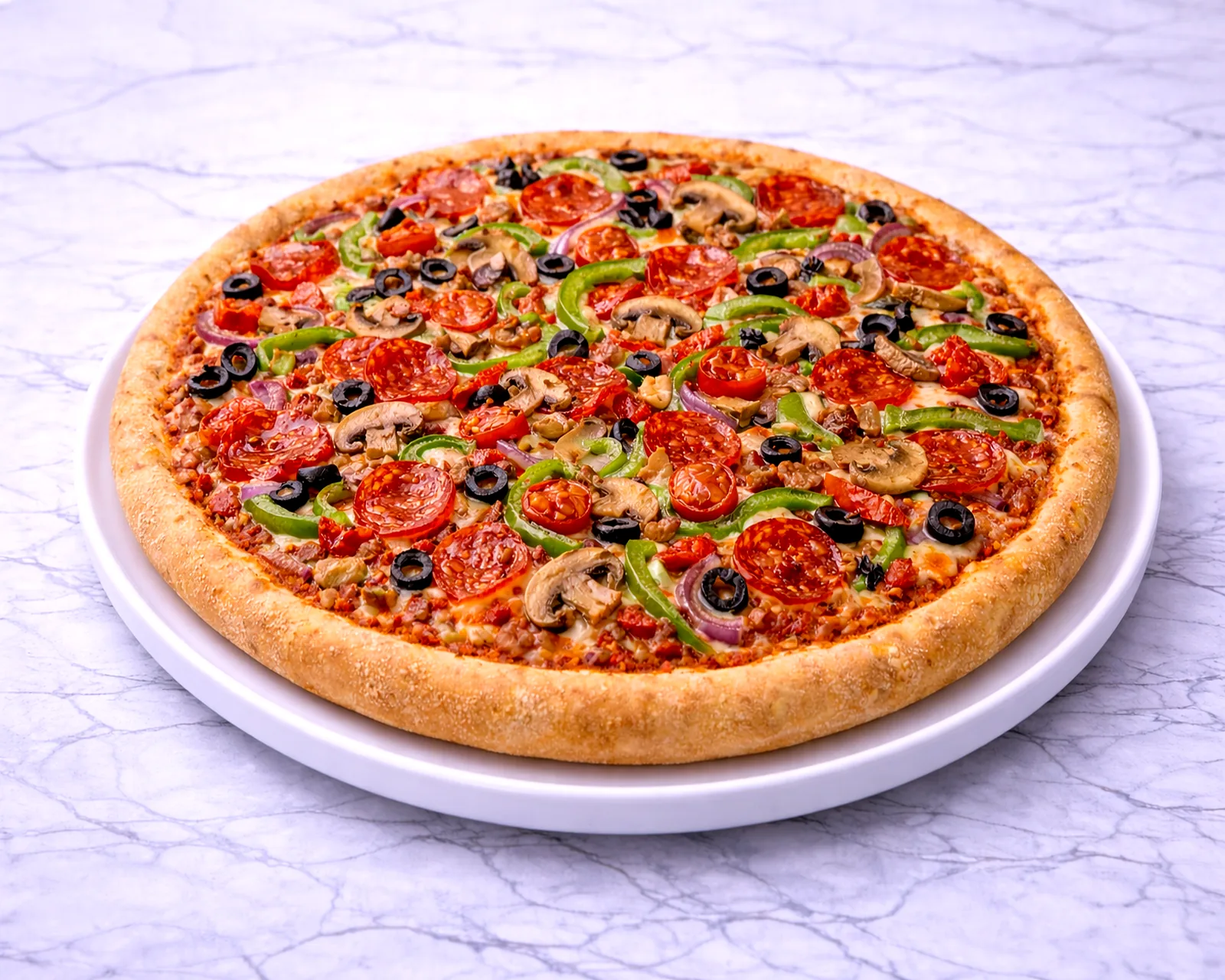 Supreme pizza with pepperoni and vegetables at ByWard Market Ottawa